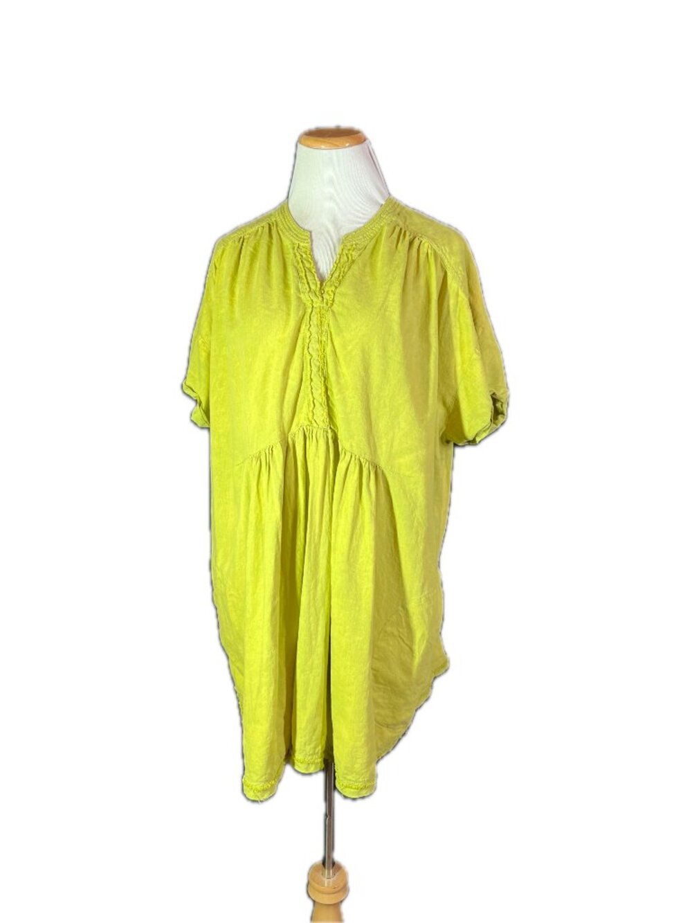 Free People Size XL Yellow-Green Mottled Getaway With Me Tunic Top Pockets